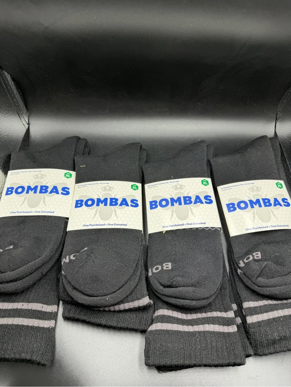 Bombas Men's Athletic Crew Socks - Black with Gray Stripes (4-Pack)